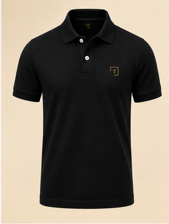 Tailmont Premium Black Cotton Polo T-Shirt