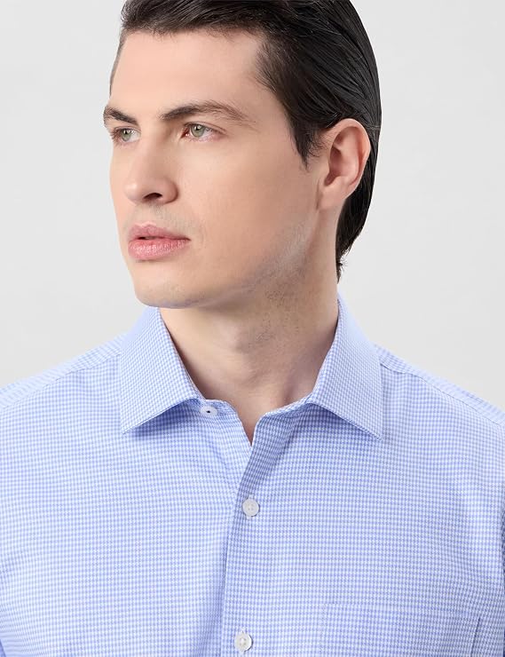 Tailmont Premium Micro-Check Formal Shirt – Beige photo