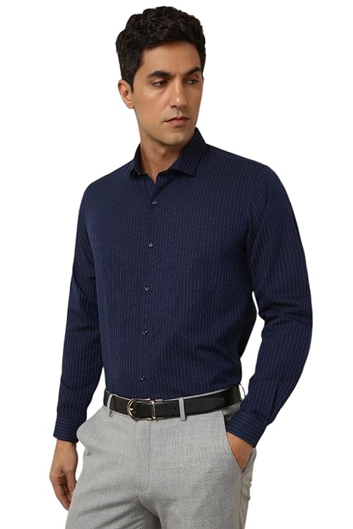 Tailmont Premium Pinstripe Formal Shirt – Navy Blue photo